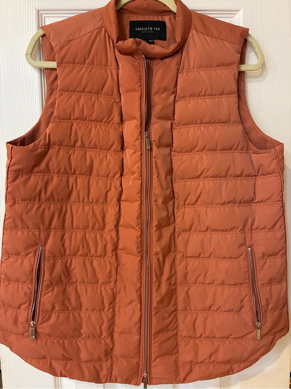 Lafayette 148 New York Orange Quilted Puffer Vest